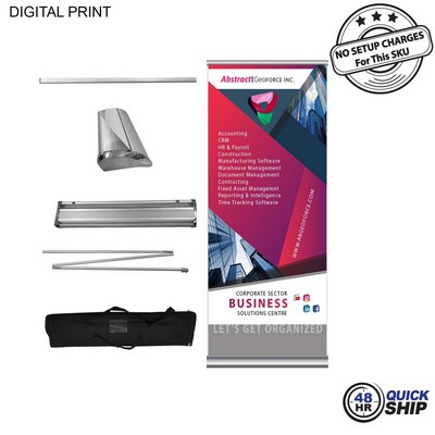 48 Hr Quick Ship - Deluxe Wide Base Retractable Banner with Graphics, Stand and Bag, 33.5x79